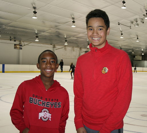 Ice skating rink near Chicago, Rocket Ice - two boys skating.