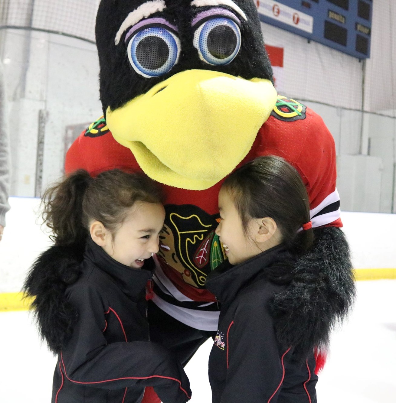Blackhawk's mascot Tommy Hawk ice skated with Rocket Ice customers. Fun with Tommy Hawk at Rocket Ice Skating Rink